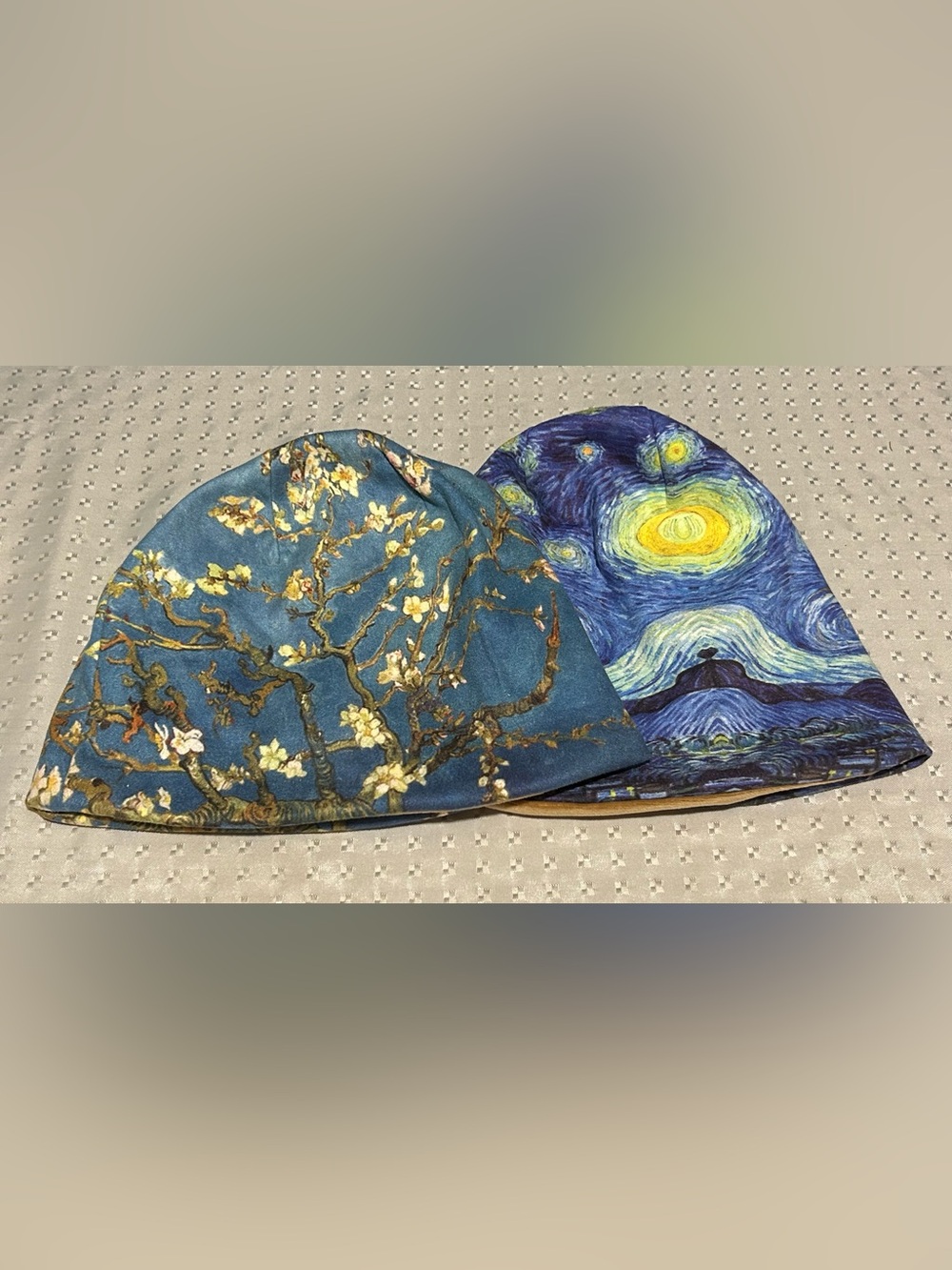 Set Of 2 Van Gogh The Starry Night & Almond Blossom Art Skully Beanie Cap Hat